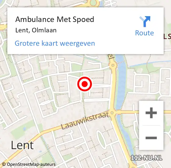 Locatie op kaart van de 112 melding: Ambulance Met Spoed Naar Lent, Olmlaan op 6 maart 2017 19:44