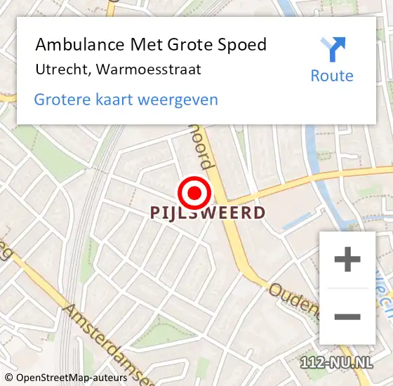 Locatie op kaart van de 112 melding: Ambulance Met Grote Spoed Naar Utrecht, Warmoesstraat op 6 maart 2017 20:45