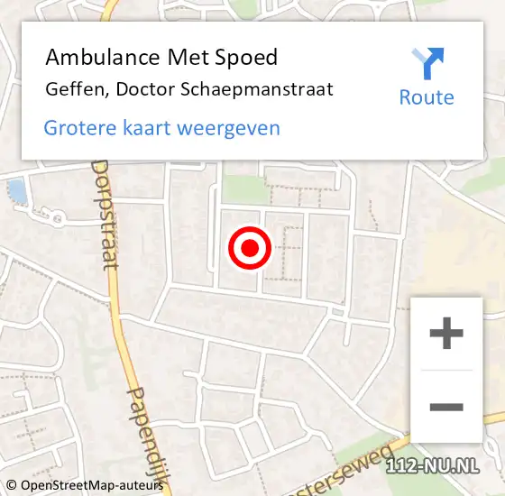 Locatie op kaart van de 112 melding: Ambulance Met Spoed Naar Geffen, Doctor Schaepmanstraat op 6 maart 2017 22:20