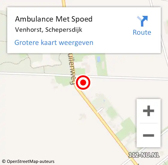 Locatie op kaart van de 112 melding: Ambulance Met Spoed Naar Venhorst, Schepersdijk op 6 maart 2017 22:51