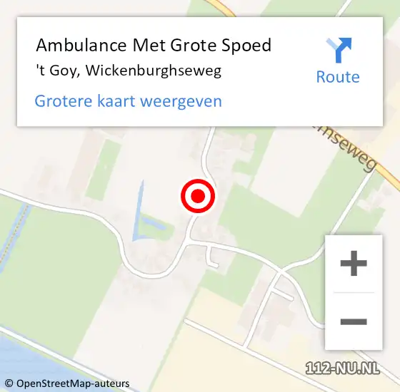 Locatie op kaart van de 112 melding: Ambulance Met Grote Spoed Naar 't Goy, Wickenburghseweg op 6 maart 2017 23:23