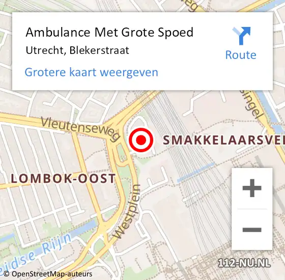 Locatie op kaart van de 112 melding: Ambulance Met Grote Spoed Naar Utrecht, Blekerstraat op 6 maart 2017 23:53