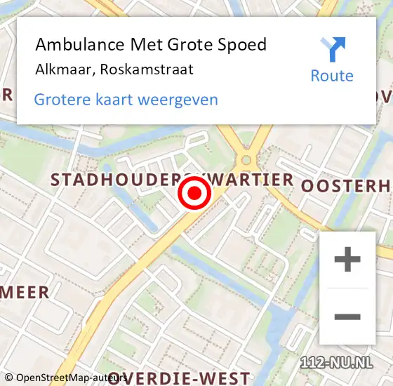 Locatie op kaart van de 112 melding: Ambulance Met Grote Spoed Naar Alkmaar, Roskamstraat op 7 maart 2017 02:11