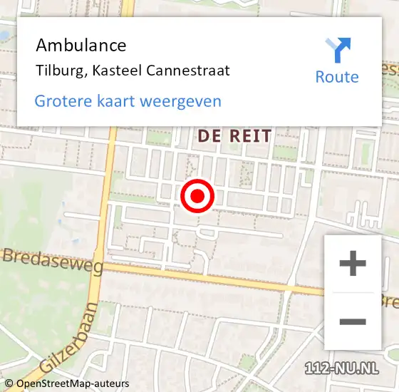 Locatie op kaart van de 112 melding: Ambulance Tilburg, Kasteel Cannestraat op 7 maart 2017 02:23