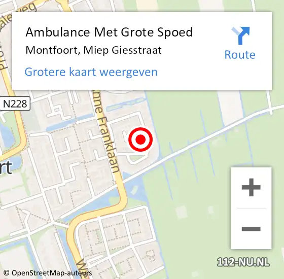 Locatie op kaart van de 112 melding: Ambulance Met Grote Spoed Naar Montfoort, Miep Giesstraat op 7 maart 2017 03:26