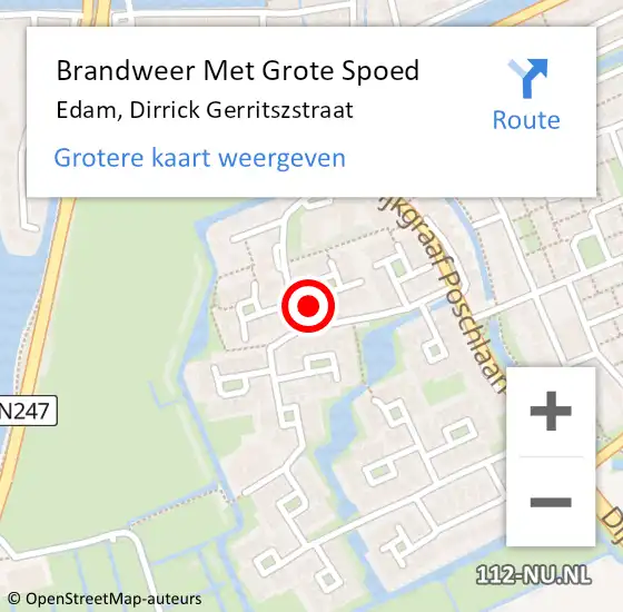 Locatie op kaart van de 112 melding: Brandweer Met Grote Spoed Naar Edam, Dirrick Gerritszstraat op 7 maart 2017 05:25