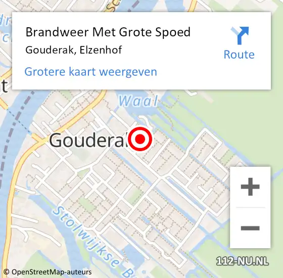 Locatie op kaart van de 112 melding: Brandweer Met Grote Spoed Naar Gouderak, Elzenhof op 7 maart 2017 07:37