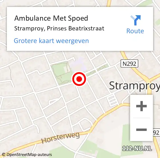 Locatie op kaart van de 112 melding: Ambulance Met Spoed Naar Stramproy, Prinses Beatrixstraat op 7 maart 2017 08:28