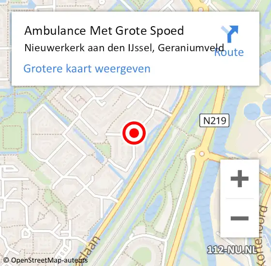 Locatie op kaart van de 112 melding: Ambulance Met Grote Spoed Naar Nieuwerkerk aan den IJssel, Geraniumveld op 7 maart 2017 08:35