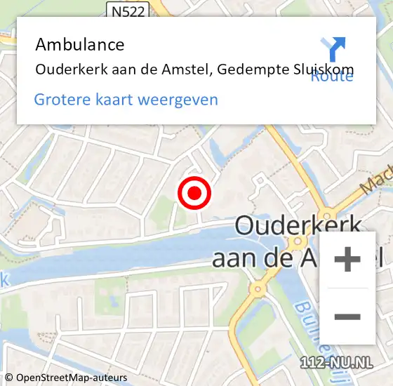 Locatie op kaart van de 112 melding: Ambulance Ouderkerk aan de Amstel, Gedempte Sluiskom op 7 maart 2017 12:57