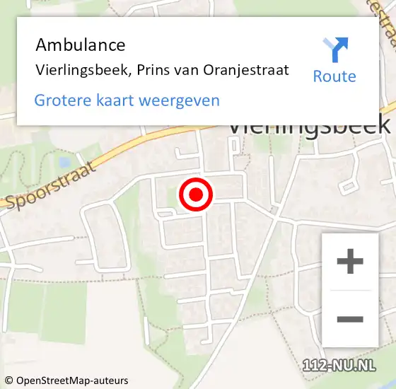 Locatie op kaart van de 112 melding: Ambulance Vierlingsbeek, Prins van Oranjestraat op 7 maart 2017 13:14