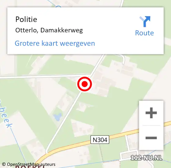 Locatie op kaart van de 112 melding: Politie Otterlo, Damakkerweg op 13 januari 2014 11:16