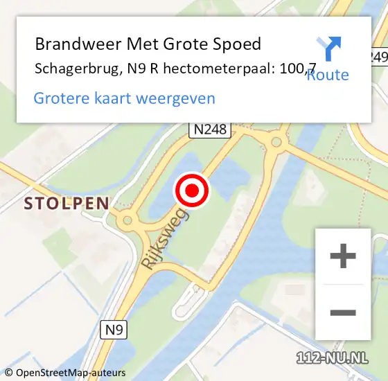 Locatie op kaart van de 112 melding: Brandweer Met Grote Spoed Naar Schagerbrug, N9 R hectometerpaal: 100,7 op 7 maart 2017 14:56