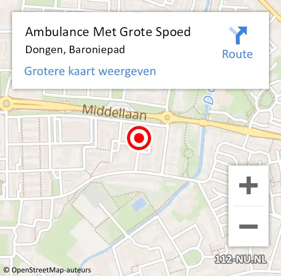 Locatie op kaart van de 112 melding: Ambulance Met Grote Spoed Naar Dongen, Baroniepad op 7 maart 2017 18:28