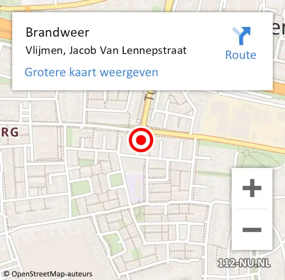 Locatie op kaart van de 112 melding: Brandweer Vlijmen, Jacob Van Lennepstraat op 7 maart 2017 22:20