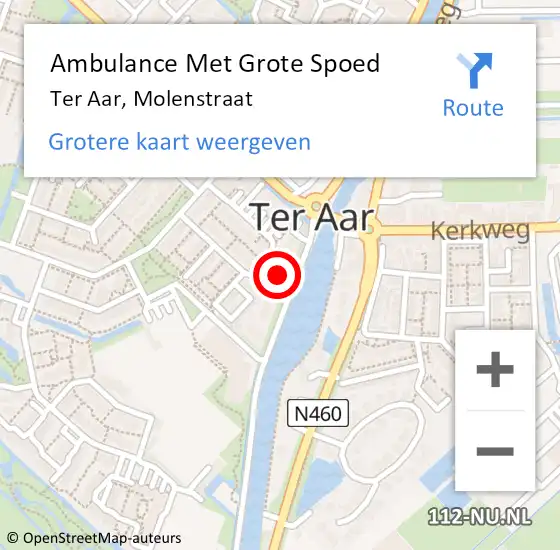 Locatie op kaart van de 112 melding: Ambulance Met Grote Spoed Naar Ter Aar, Molenstraat op 7 maart 2017 22:22