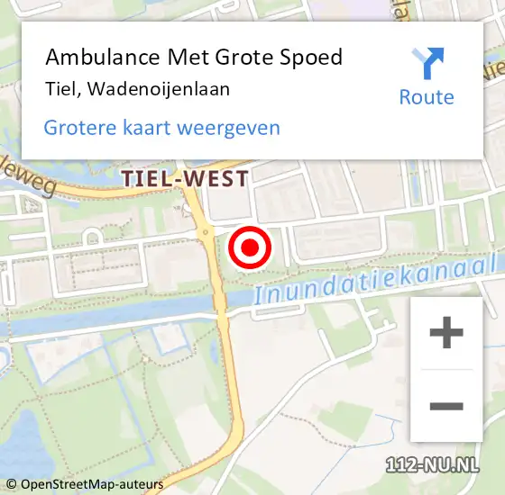 Locatie op kaart van de 112 melding: Ambulance Met Grote Spoed Naar Tiel, Wadenoijenlaan op 7 maart 2017 23:15