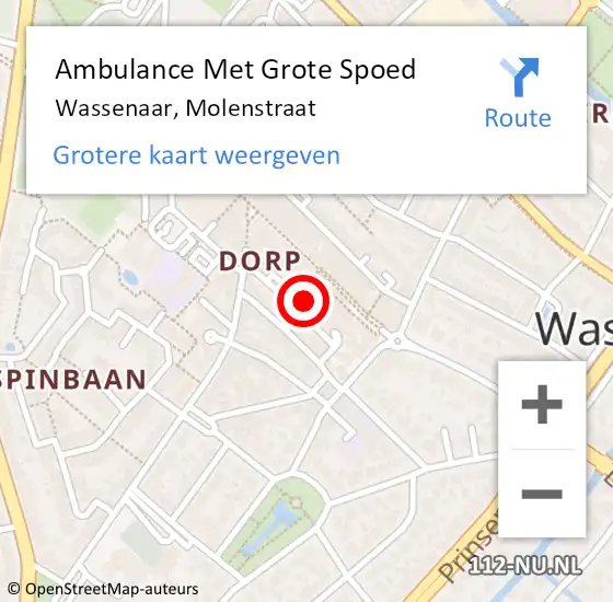 Locatie op kaart van de 112 melding: Ambulance Met Grote Spoed Naar Wassenaar, Molenstraat op 7 maart 2017 23:45