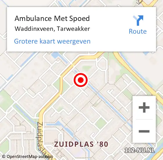 Locatie op kaart van de 112 melding: Ambulance Met Spoed Naar Waddinxveen, Tarweakker op 8 maart 2017 03:14