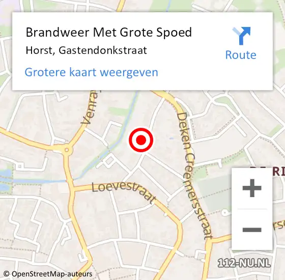 Locatie op kaart van de 112 melding: Brandweer Met Grote Spoed Naar Horst, Gastendonkstraat op 8 maart 2017 08:02