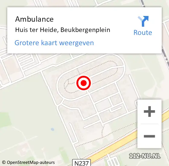 Locatie op kaart van de 112 melding: Ambulance Huis ter Heide, Beukbergenplein op 8 maart 2017 08:21