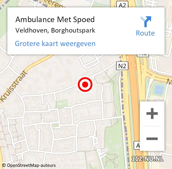 Locatie op kaart van de 112 melding: Ambulance Met Spoed Naar Veldhoven, Borghoutspark op 8 maart 2017 08:31