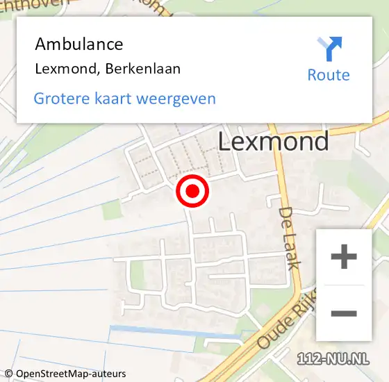 Locatie op kaart van de 112 melding: Ambulance Lexmond, Berkenlaan op 8 maart 2017 08:42