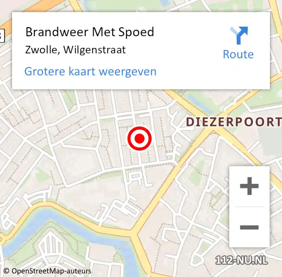 Locatie op kaart van de 112 melding: Brandweer Met Spoed Naar Zwolle, Wilgenstraat op 8 maart 2017 09:25
