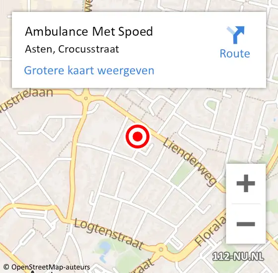 Locatie op kaart van de 112 melding: Ambulance Met Spoed Naar Asten, Crocusstraat op 8 maart 2017 10:35