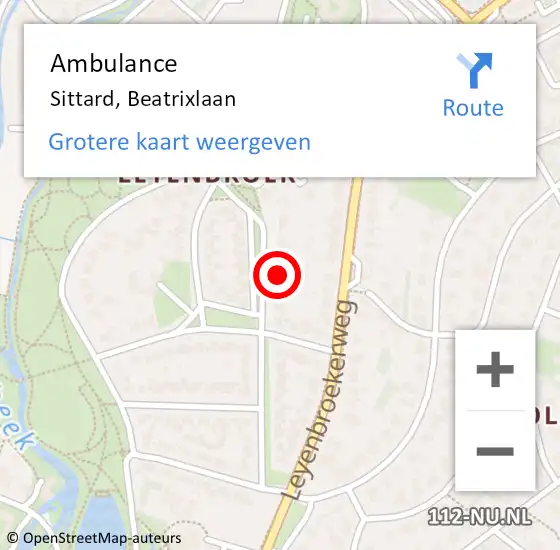 Locatie op kaart van de 112 melding: Ambulance Sittard, Beatrixlaan op 13 januari 2014 12:28