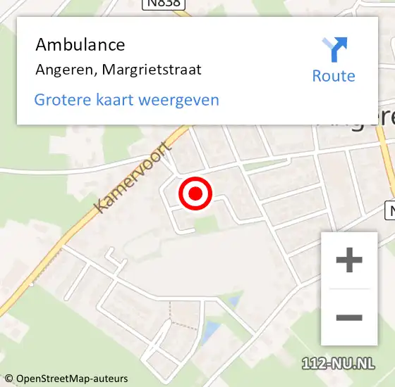 Locatie op kaart van de 112 melding: Ambulance Angeren, Margrietstraat op 8 maart 2017 12:24