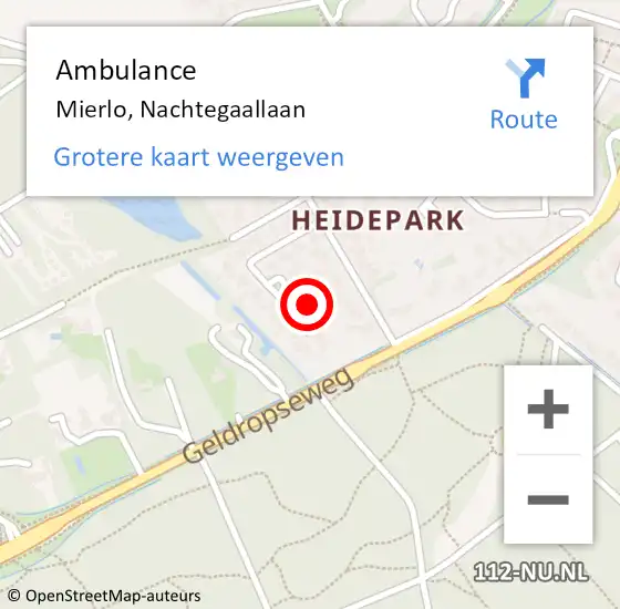 Locatie op kaart van de 112 melding: Ambulance Mierlo, Nachtegaallaan op 8 maart 2017 13:54