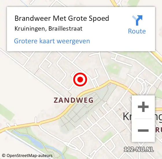 Locatie op kaart van de 112 melding: Brandweer Met Grote Spoed Naar Kruiningen, Braillestraat op 8 maart 2017 14:55