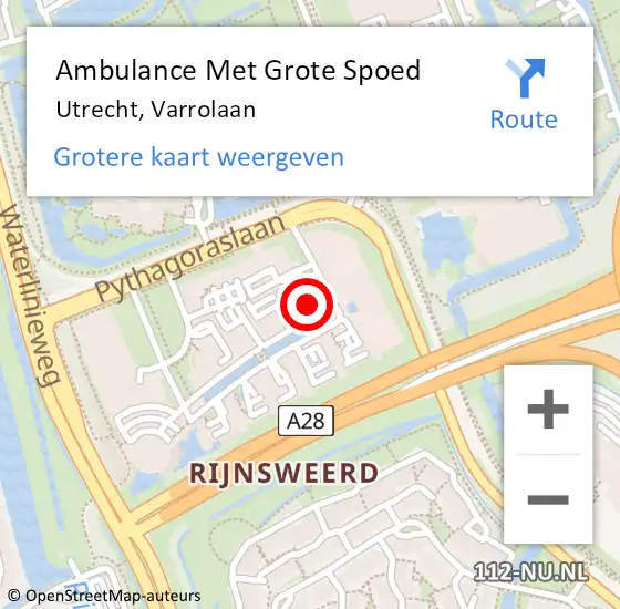 Locatie op kaart van de 112 melding: Ambulance Met Grote Spoed Naar Utrecht, Varrolaan op 8 maart 2017 15:17