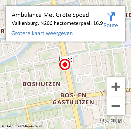 Locatie op kaart van de 112 melding: Ambulance Met Grote Spoed Naar Valkenburg, N206 hectometerpaal: 16,9 op 8 maart 2017 15:38