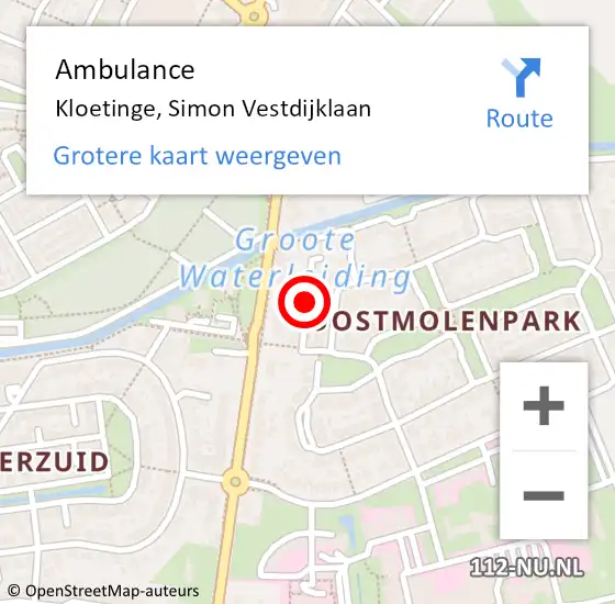 Locatie op kaart van de 112 melding: Ambulance Kloetinge, Simon Vestdijklaan op 8 maart 2017 15:45