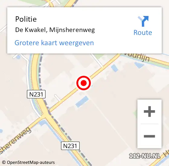 Locatie op kaart van de 112 melding: Politie De Kwakel, Mijnsherenweg op 8 maart 2017 16:42