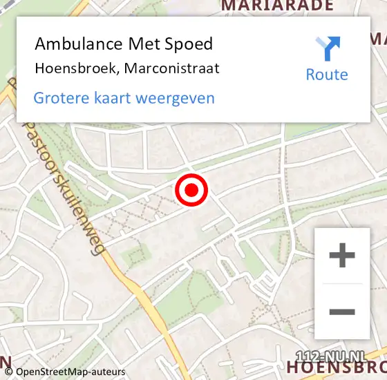 Locatie op kaart van de 112 melding: Ambulance Met Spoed Naar Hoensbroek, Marconistraat op 13 januari 2014 13:03