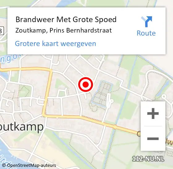 Locatie op kaart van de 112 melding: Brandweer Met Grote Spoed Naar Zoutkamp, Prins Bernhardstraat op 9 maart 2017 04:28