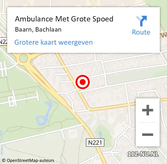 Locatie op kaart van de 112 melding: Ambulance Met Grote Spoed Naar Baarn, Bachlaan op 9 maart 2017 06:20