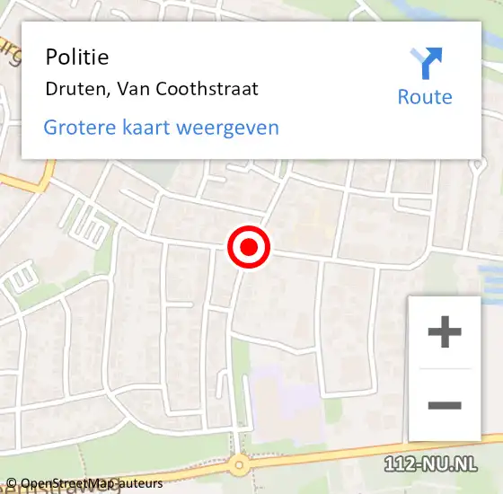 Locatie op kaart van de 112 melding: Politie Druten, Van Coothstraat op 9 maart 2017 08:10