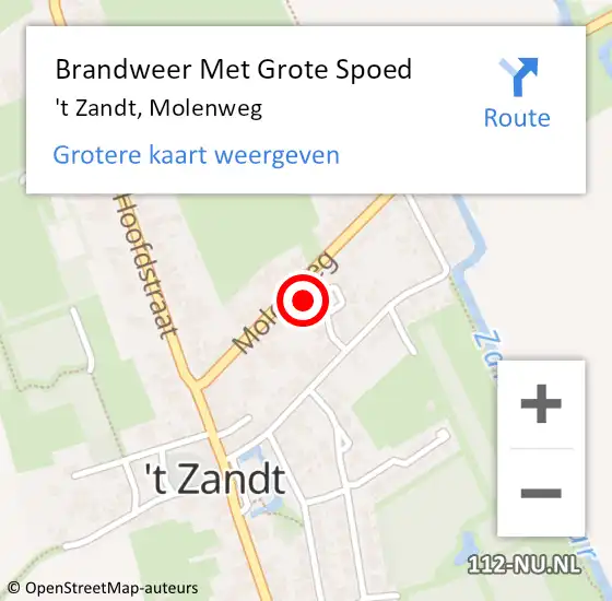 Locatie op kaart van de 112 melding: Brandweer Met Grote Spoed Naar 't Zandt, Molenweg op 9 maart 2017 09:18