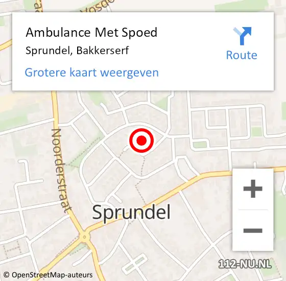 Locatie op kaart van de 112 melding: Ambulance Met Spoed Naar Sprundel, Bakkerserf op 9 maart 2017 09:24