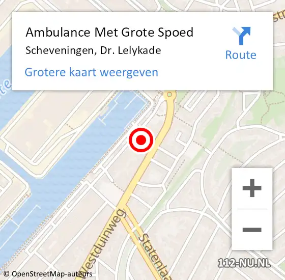 Locatie op kaart van de 112 melding: Ambulance Met Grote Spoed Naar Scheveningen, Dr. Lelykade op 13 januari 2014 13:48