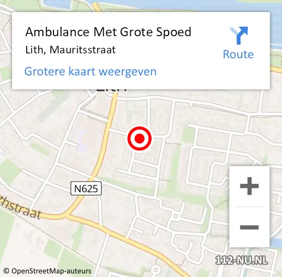 Locatie op kaart van de 112 melding: Ambulance Met Grote Spoed Naar Lith, Mauritsstraat op 9 maart 2017 10:42
