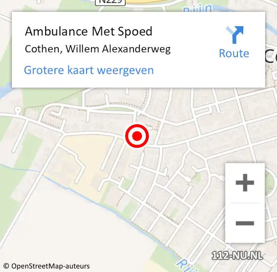 Locatie op kaart van de 112 melding: Ambulance Met Spoed Naar Cothen, Willem Alexanderweg op 9 maart 2017 10:54