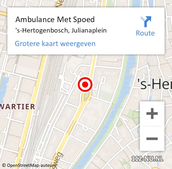 Locatie op kaart van de 112 melding: Ambulance Met Spoed Naar 's-Hertogenbosch, Julianaplein op 9 maart 2017 11:04