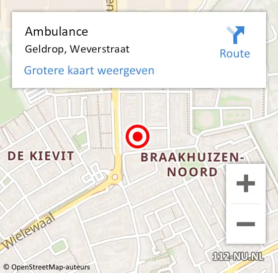 Locatie op kaart van de 112 melding: Ambulance Geldrop, Weverstraat op 9 maart 2017 11:28