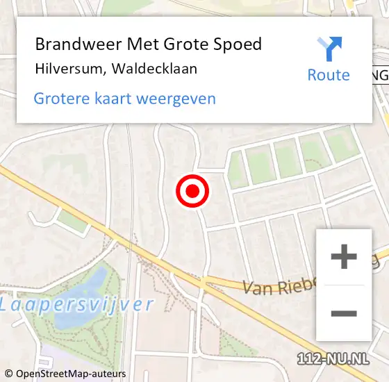 Locatie op kaart van de 112 melding: Brandweer Met Grote Spoed Naar Hilversum, Waldecklaan op 9 maart 2017 11:36