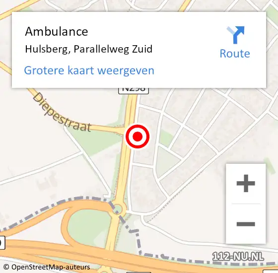 Locatie op kaart van de 112 melding: Ambulance Hulsberg, Parallelweg Zuid op 13 januari 2014 13:56